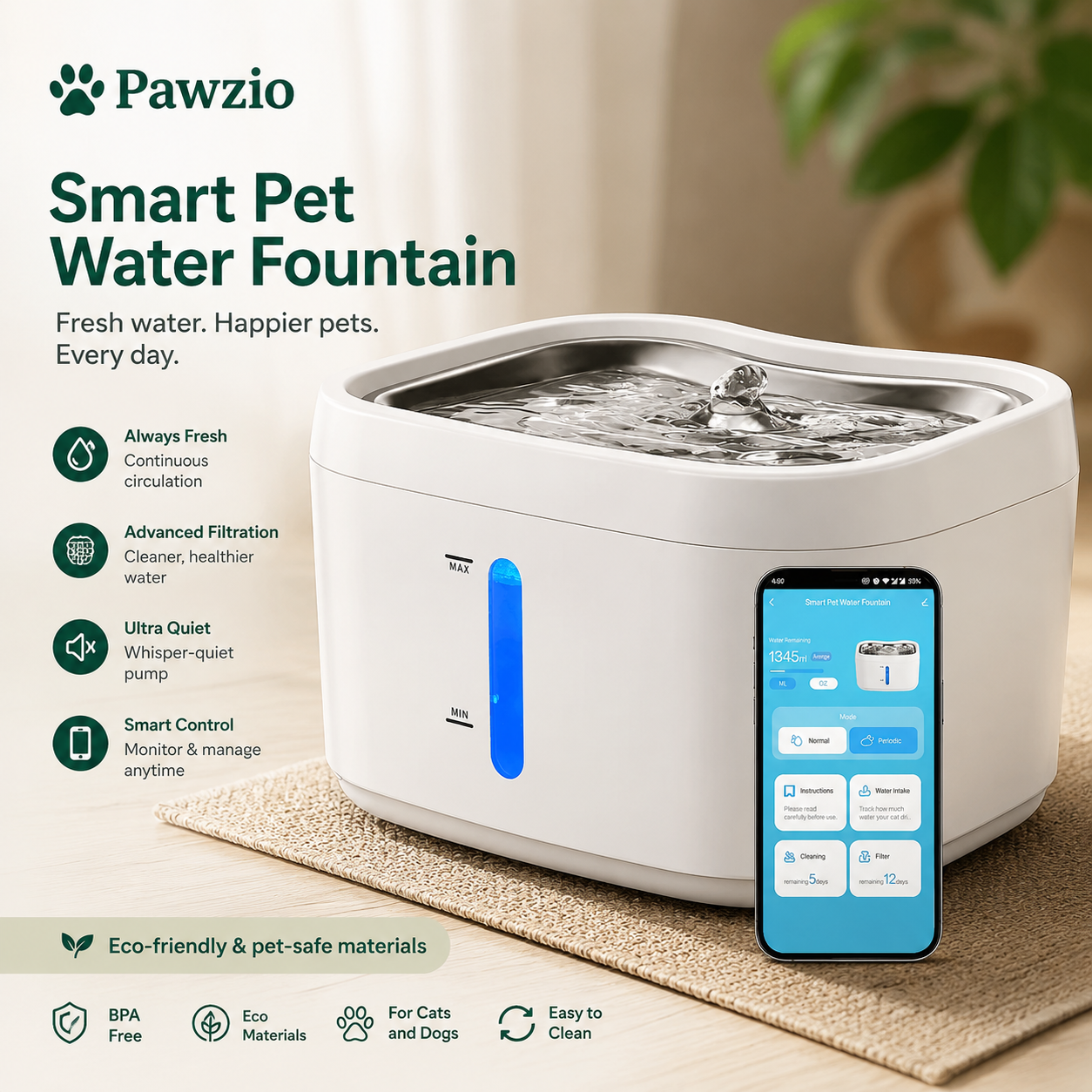 Tuya smart APP Pet Water Dispenser Cat Automatic Water Feeder Circulating Filter Ultra-Quiet Water Pump Ddog Drinking Supplies