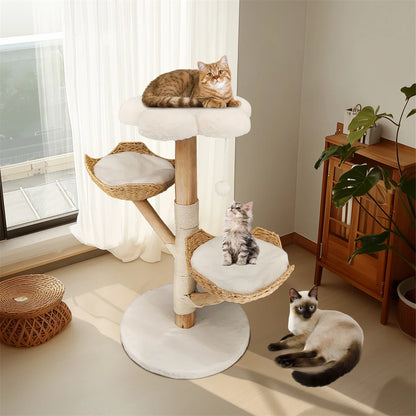 Modern Cat Tree for Multiple Cats,Climbing Activity Tower with Plush Cushion,Sisal Scratching Post & Cozy Kitten Play House