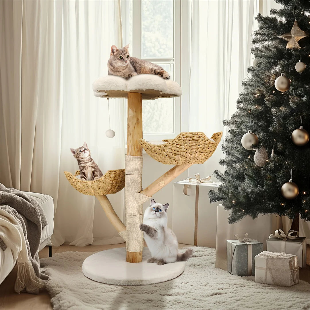 Modern Cat Tree for Multiple Cats,Climbing Activity Tower with Plush Cushion,Sisal Scratching Post & Cozy Kitten Play House
