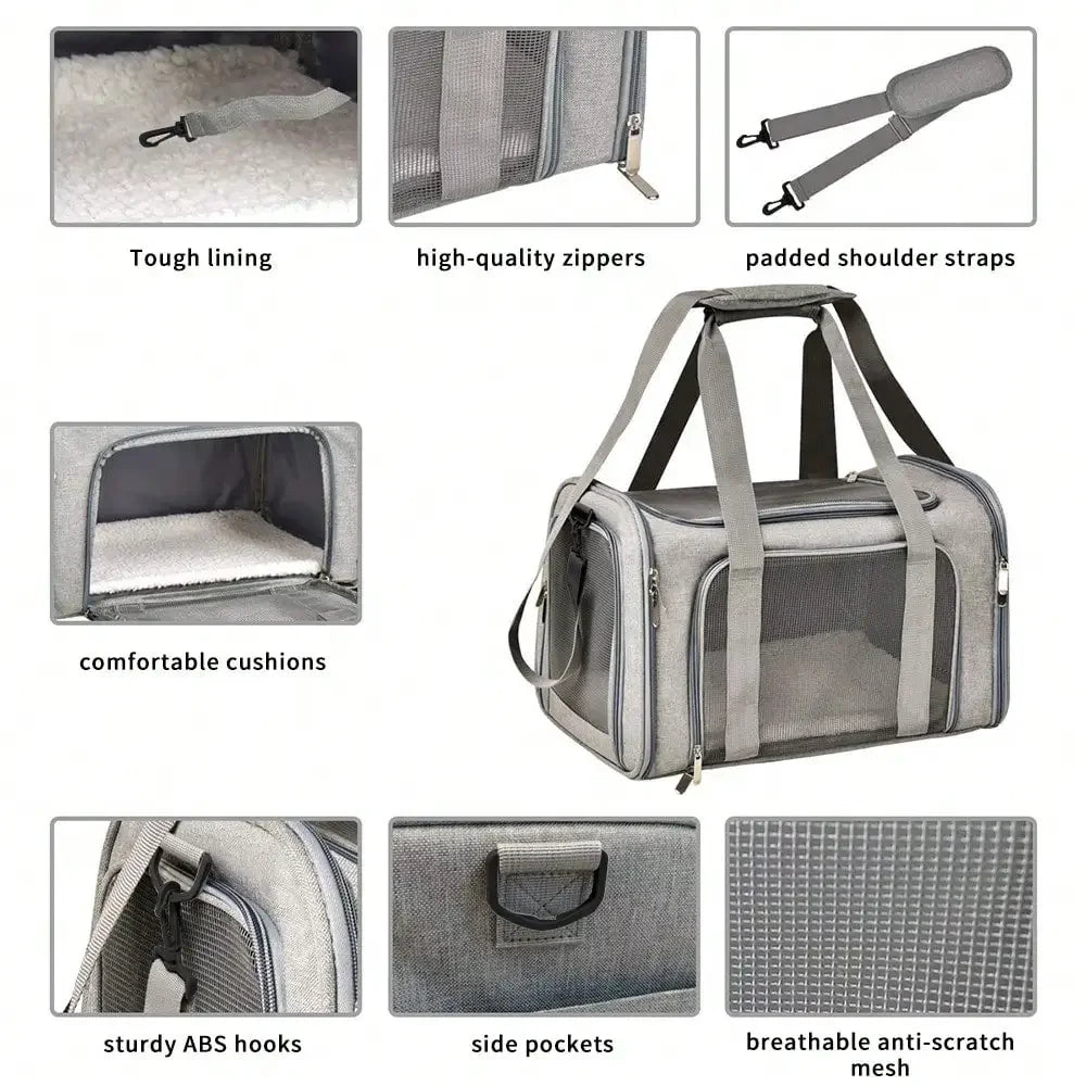 Cat Carrier Dog Carrier Portable Pet Carrier Soft Sided, Medium Small, Foldable Bunny Puppy Cat weighing 3-6kg for Travel(Grey)