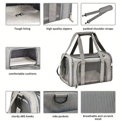 Cat Carrier Dog Carrier Portable Pet Carrier Soft Sided, Medium Small, Foldable Bunny Puppy Cat weighing 3-6kg for Travel(Grey)