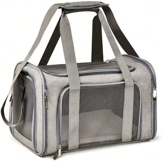 Cat Carrier Dog Carrier Portable Pet Carrier Soft Sided, Medium Small, Foldable Bunny Puppy Cat weighing 3-6kg for Travel(Grey)