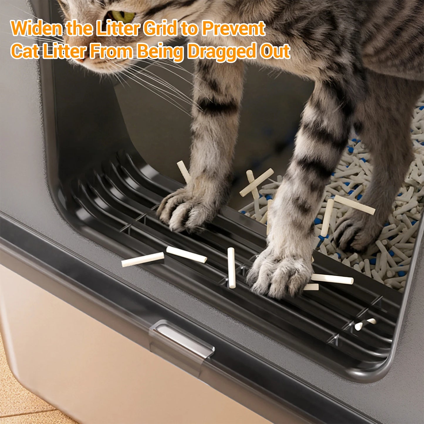 Durable Stainless Steel Litter Box with Lid Featuring Splash Guard,Leak-Proof Front Exit,Easy-Clean Non-Stick Tray,Odor Control