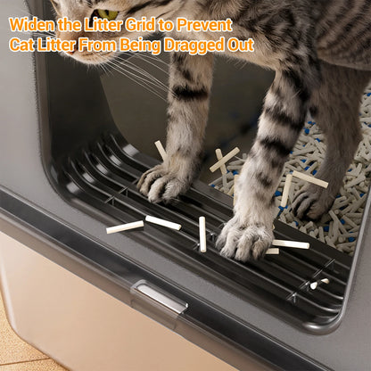 Durable Stainless Steel Litter Box with Lid Featuring Splash Guard,Leak-Proof Front Exit,Easy-Clean Non-Stick Tray,Odor Control