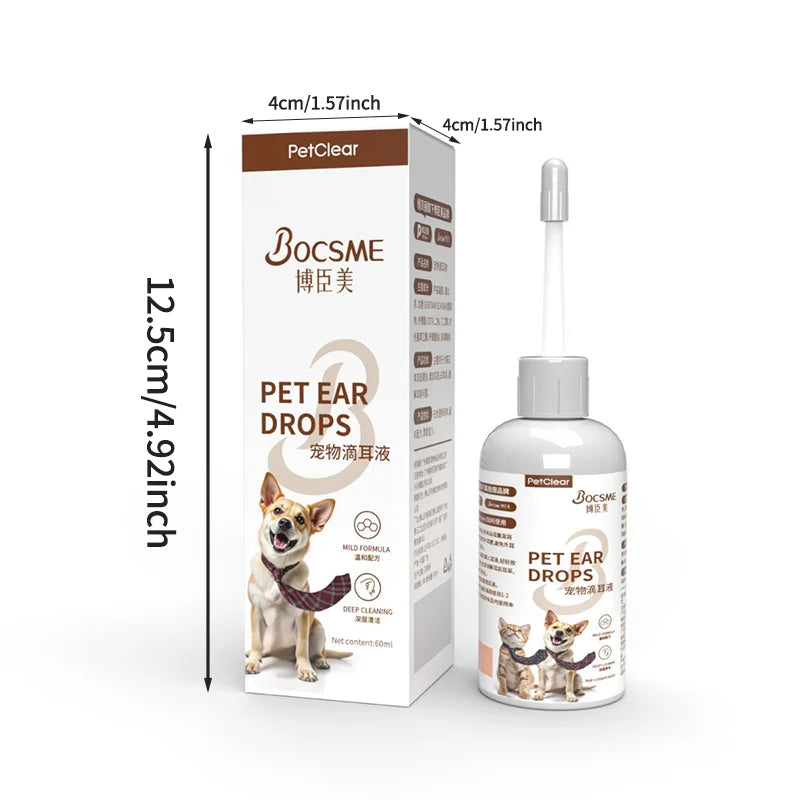 PETCLEAR Dog Cat Ear Drops Pet Ear Cleaner Dog Earwax Clean Dog Cat Ear Odor Mites Cleaning Ear Otitis Ear Itch Prevention 60ml