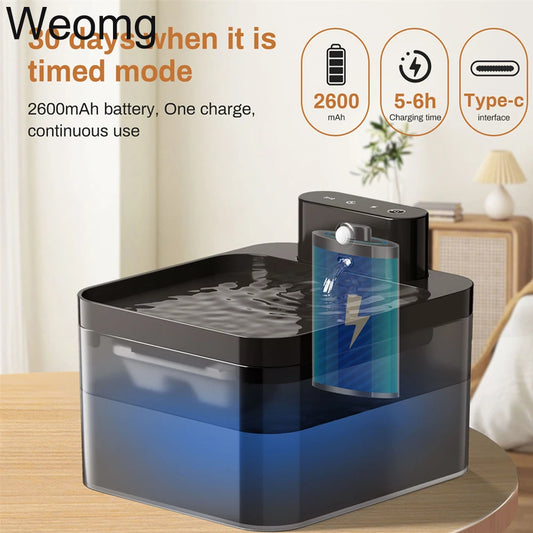 2.2L 5V Wireless Charging Cat Fountain Operated Automatic Pet Drinking Water With Motion Sensor Dog Cat Water Dispenser Bowl