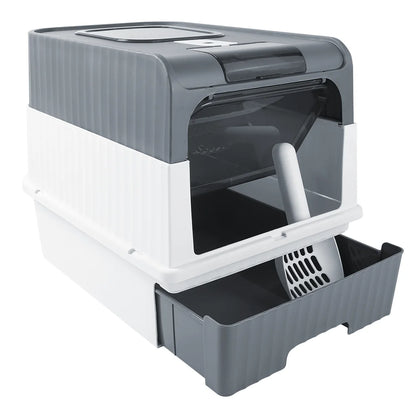 Cat Litter Box Hooded Cat Box Odor-Resistant Fully Enclosed Cat Toilet with Litter Scoop for Home Pets Supplies