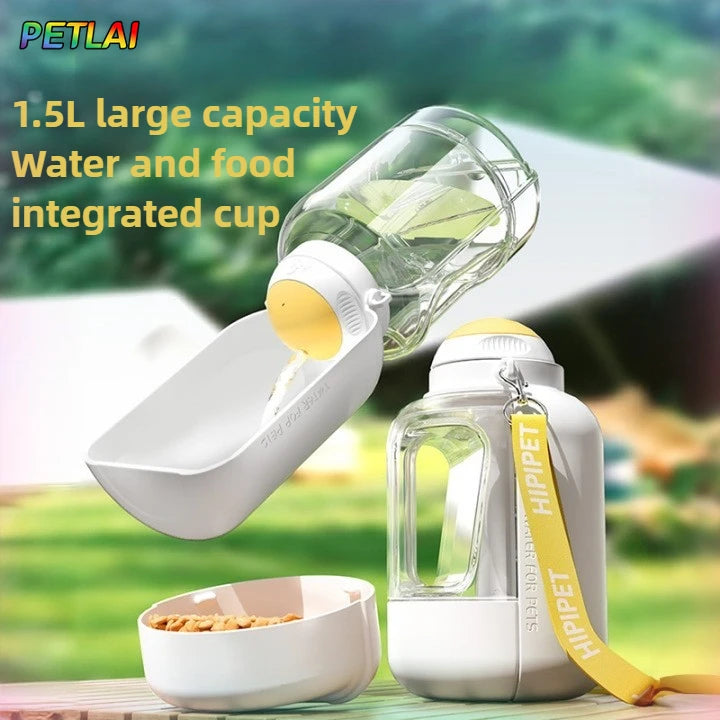 Dog Feeder Portable waterer for walking the dog outdoors 1.5L large capacity water bottle pet Cat water food accompanying cup