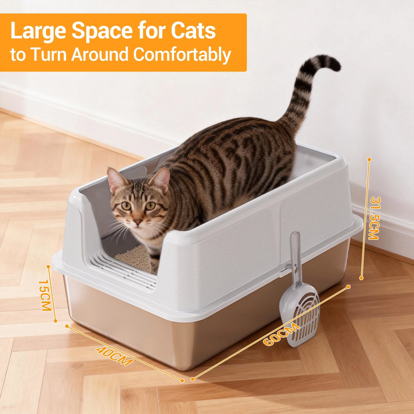 Durable Stainless Steel Litter Box with Lid Featuring Splash Guard,Leak-Proof Front Exit,Easy-Clean Non-Stick Tray,Odor Control