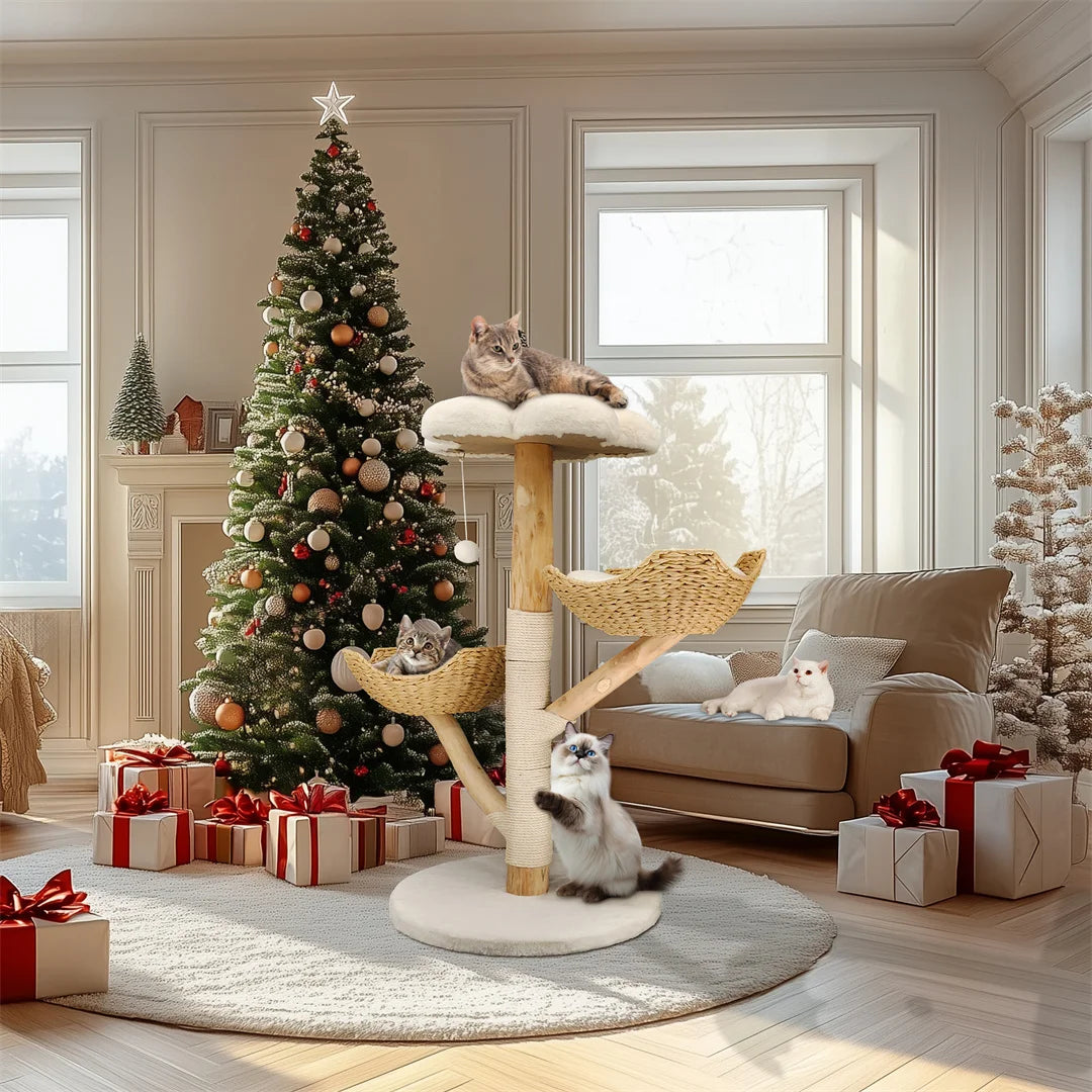 Modern Cat Tree for Multiple Cats,Climbing Activity Tower with Plush Cushion,Sisal Scratching Post & Cozy Kitten Play House