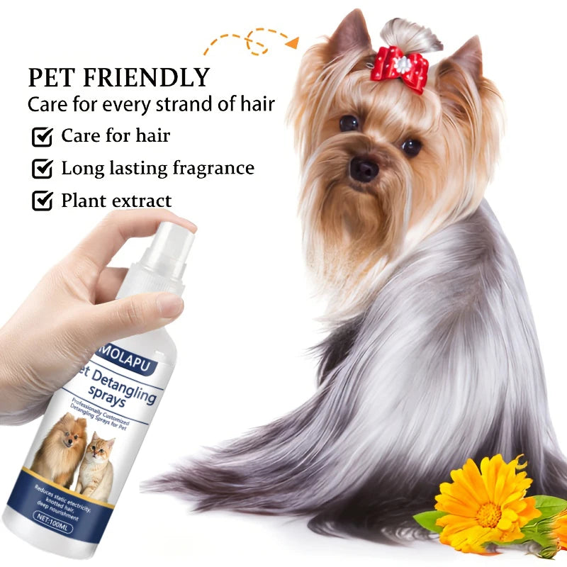 Cat and Dog Hair Tangle Prevention Spray – Leave-In Conditioner to Detangle Pet Hair. A Professional Formula Specifically Designed for Pet Grooming to Prevent Hair from Getting Tangled. This Spray Also Reduces Static Electr