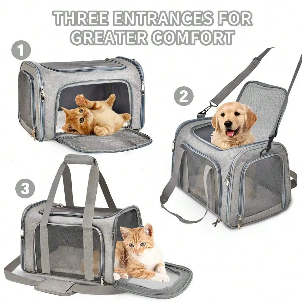 Cat Carrier Dog Carrier Portable Pet Carrier Soft Sided, Medium Small, Foldable Bunny Puppy Cat weighing 3-6kg for Travel(Grey)