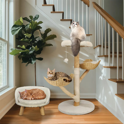 Modern Cat Tree for Multiple Cats,Climbing Activity Tower with Plush Cushion,Sisal Scratching Post & Cozy Kitten Play House