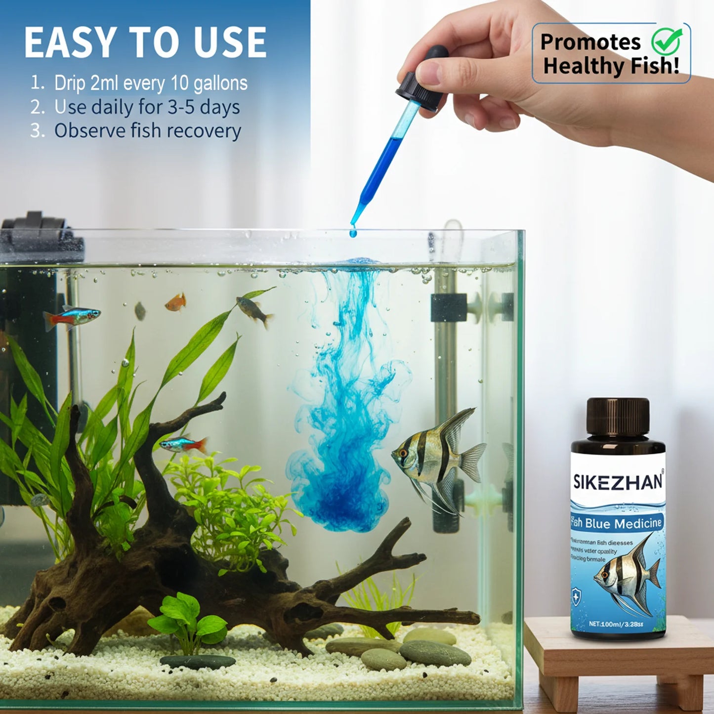 500ml Methylene Blue Solution Aquarium Fish Treatment Anti Ich White Spot Fungus Medicine Safe for Tropical Freshwater Fish Tank