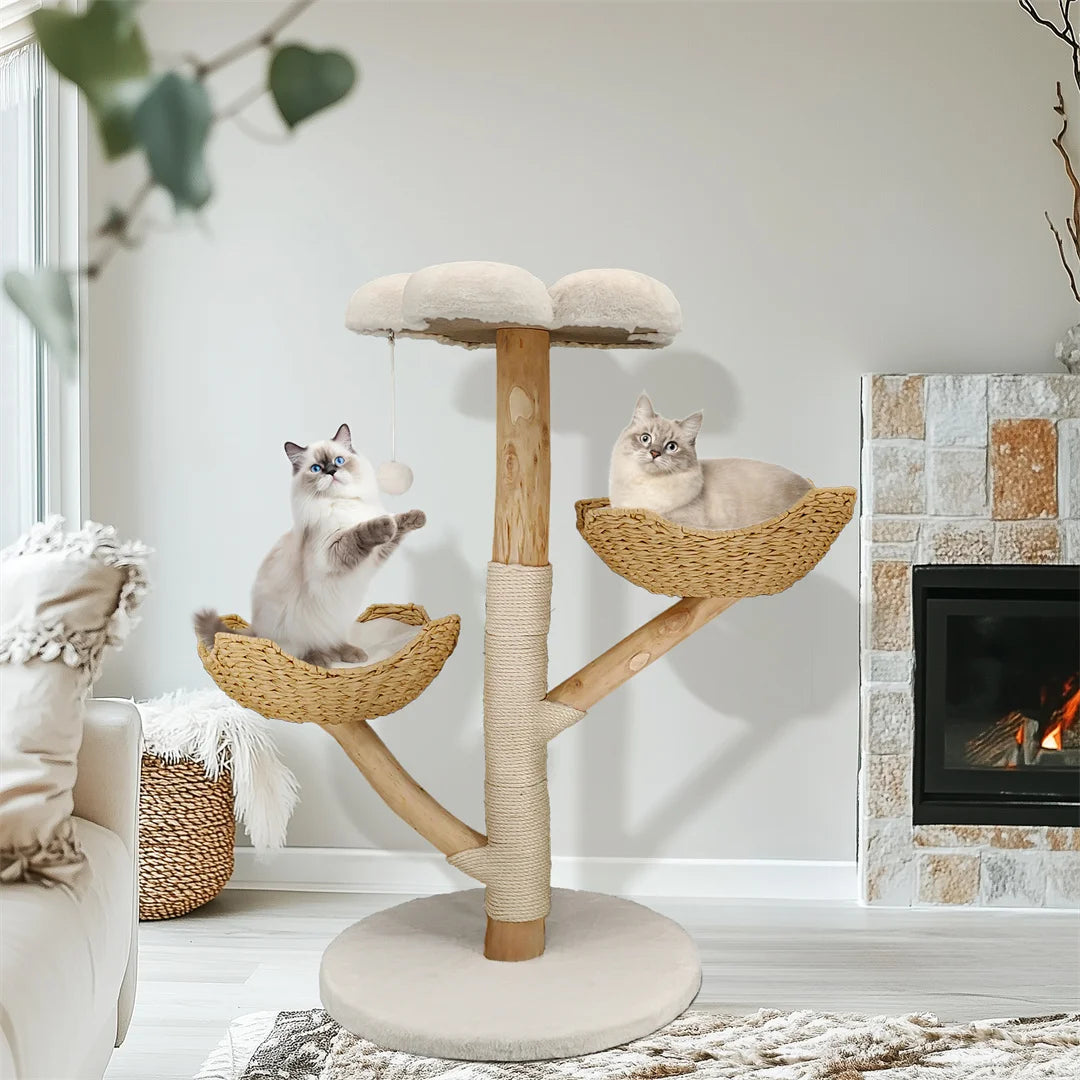 Modern Cat Tree for Multiple Cats,Climbing Activity Tower with Plush Cushion,Sisal Scratching Post & Cozy Kitten Play House