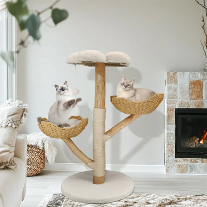 Modern Cat Tree for Multiple Cats,Climbing Activity Tower with Plush Cushion,Sisal Scratching Post & Cozy Kitten Play House
