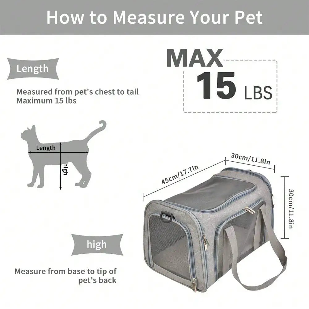 Cat Carrier Dog Carrier Portable Pet Carrier Soft Sided, Medium Small, Foldable Bunny Puppy Cat weighing 3-6kg for Travel(Grey)