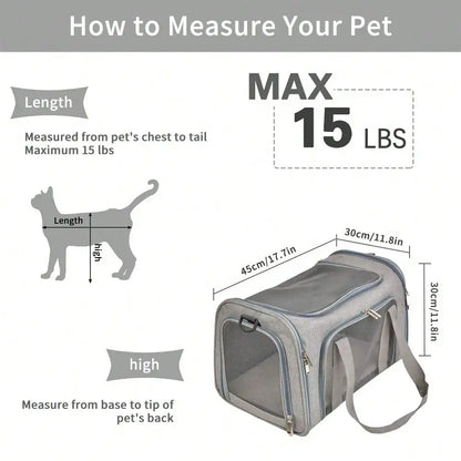 Cat Carrier Dog Carrier Portable Pet Carrier Soft Sided, Medium Small, Foldable Bunny Puppy Cat weighing 3-6kg for Travel(Grey)